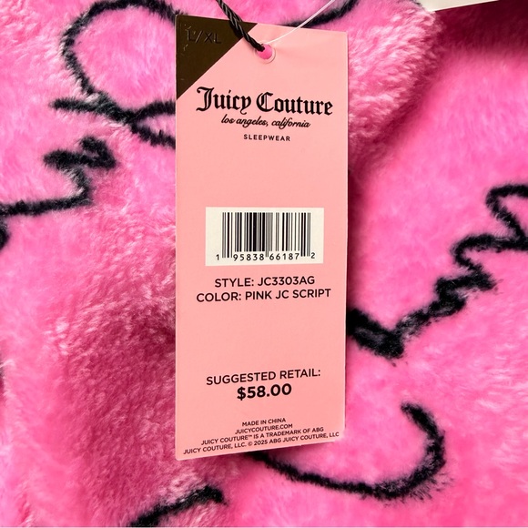 Juicy Couture NWT Plush Logo Script Robe Pink Cozy Lounge Sleepwear Size L/XL - Picture 7 of 8